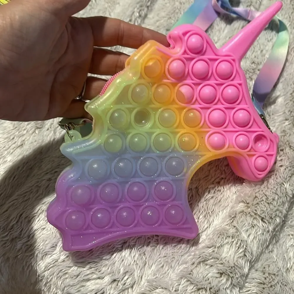 Unicorn pop it purse adjustable nylon strap to shorten or lengthen like new